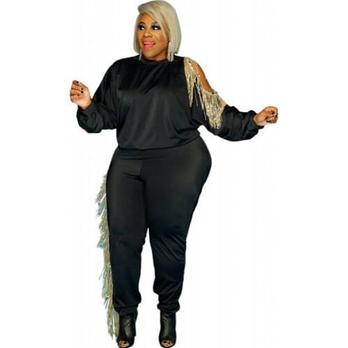 5XL Plus Size African Clothes Two Piece Set Women 2021 Fashion New Tassel Patchwork Casual Solid Color 2 Piece Outfits For Women