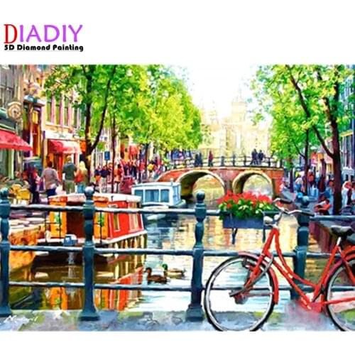 DIY Full Square Diamond Painting City 5D Picture Of Rhinestones Needlework Diamond Embroidery Scenery Decor For Home