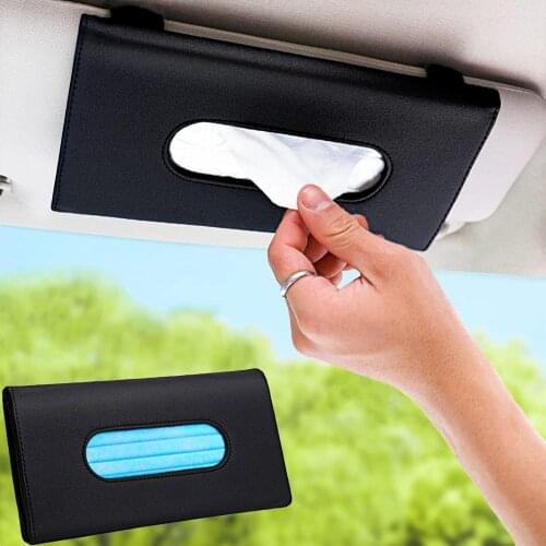 Car Visor Tissue Holder PU Leather Car Tissue Case Holder Auto Interior Storage Decoration Car Mask Holder With 2 Hook Clips