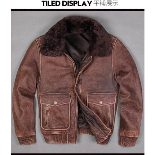 Free shipping. Brand man winter warm thick Jackets mens genuine leather vintage A2 jacket.Brown fur coat