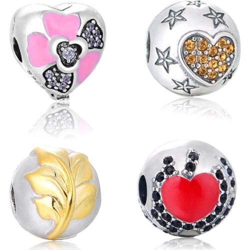 Big Deal Real 925 Sterling Silver Pink Heart Clip Beads Fit Original GW Charm Bracelet Bangle Authentic DIY Jewelry Gift