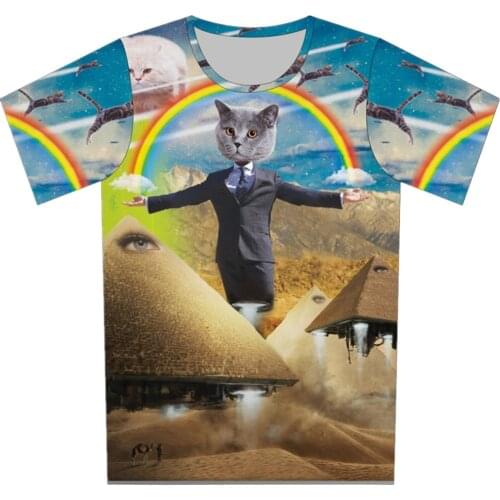 Children Funny Alien UFO Space Galaxy Lightning Pizza Animal Cat Rainbow Print T-shirt Boys Girls 3D T shirt Kids Fashion Tshirt