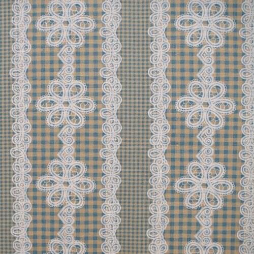 55cmx50cm Cotton Linen Fabric for sewing pathwork, bedding - Checker And Lace (blue)