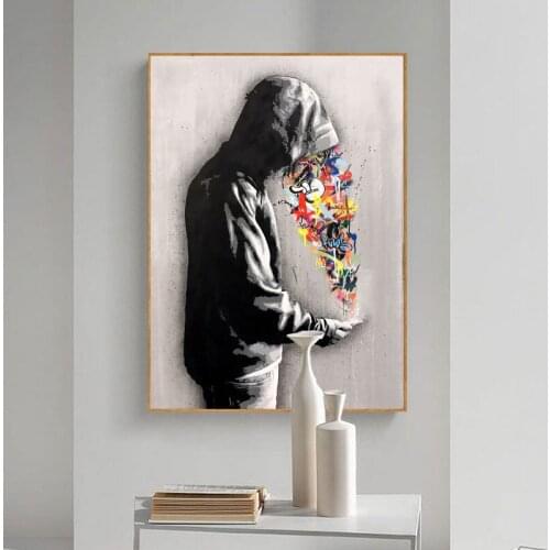 Boy Look At Colorful Mobile Phone Canvas Painting Wall Art Nordic Posters and Prints Wall Pictures for Living Room Decoration