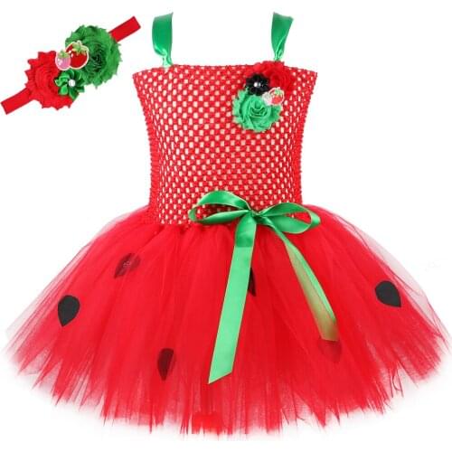 Strawberry Tutu Dress for Girls Birthday Party Tulle Princess Dress Toddler Baby Kids Halloween Christmas Carnival Costume 1-12Y