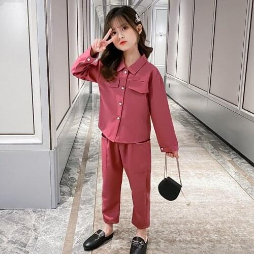 Girls Suit Bloue +Pants 2Pcs/Sets 2021 Casual Spring Autumn Teenager Kid School Outdoor Clothes Kids Children Clothing