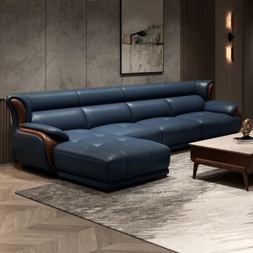 Nordic leather sofa, Italian top leather, high end solid wood, minimalist corner, Princess small family living room combination