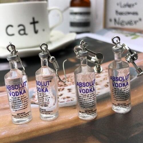 Creative Cool Vodka Bottle Drop Earrings For Women Girl 2021 Funny Drinking Style Cartoon Transparent Bottle Dangle Earrings