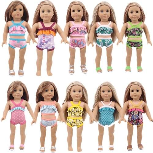 Doll Sling Flower Slim Swimsuit Fit 18 Inch American Doll And 43cm Baby New Born Doll，Our Generation ,DIY Gift For Childrens