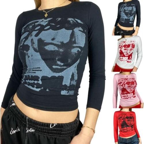 Hot Sales Women Long Sleeve Slim Fit Crop T-Shirts Top Aesthetic Spring Autumn T-Shirts Tees Top Harajuku Streetwear