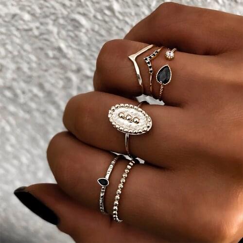 Fashion Ring Bohemia 6pc/Set Charm Gold Color Midi Finger Ring Set For Women Vintage Knuckle Party Rings Punk Jewelry