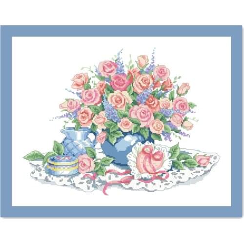 Rose love cross stitch kit flowers 18ct 14ct 11ct white canvas fabric cotton thread embroidery DIY handmade needlework
