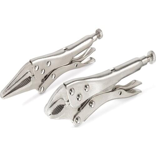 2PC Locking Pliers Set Long Nose Locking and Curved Jaw Locking Pliers Set 5-Inch Long Nose Locking Pliers 4-Inch Curved Jaw Loc