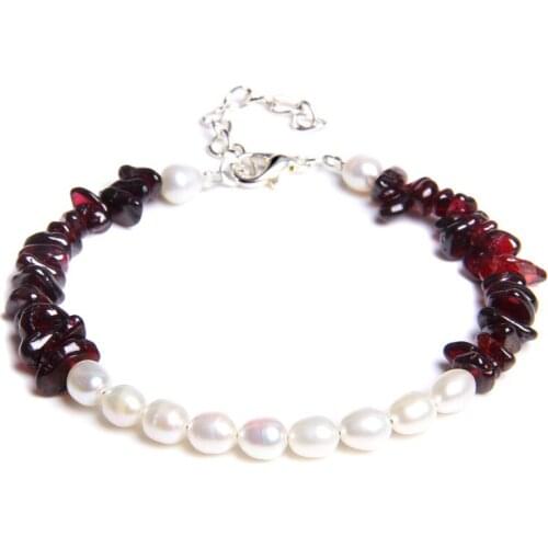 Natural Garnet Chips Beads Bracelets Women Birthday Gift Adjustable White Freshwater Round Pearls Bangel For Men Fashion Jewelry