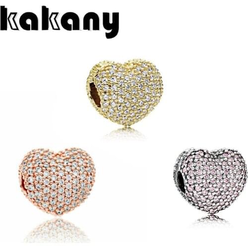 2020 Fashion New High Quality Romantic Pave Heart Clip Beads Best Accessories Gifts For Womens Valentines Day Charm Jewelry