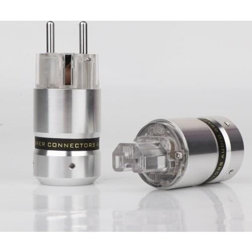 One Pair Rhodium Plated Aluminium Copper Schuko EU Power Connector male female Plug