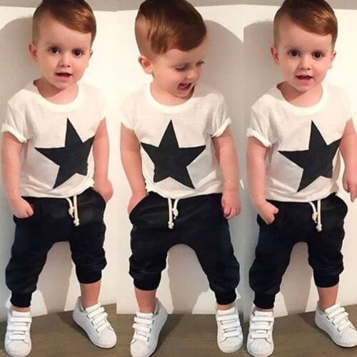 Oklady Newborn Toddler Infant Kids Baby Boy children clothing Cool Short Sleeve Star T-shirt Tops+ Harem Pants Outfits Set 2-7Y