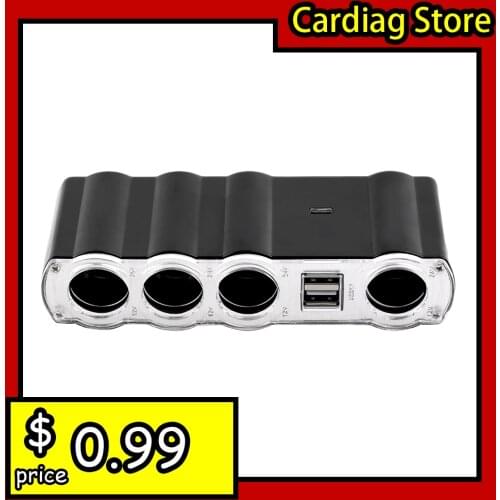 12V - 24V 4 Way Multi Socket Car Charger Vehicle Auto Car Cigarette Lighter Socket Splitter & Dual USB Ports Plug Adapter