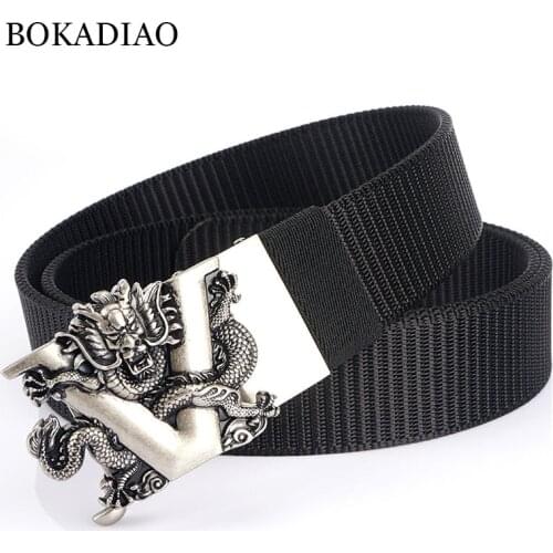 BOKADIAO Men&women Nylon Belt Dragon Metal Automatic Buckle Canvas belts Casual jeans Waist Belts Army military sport male strap
