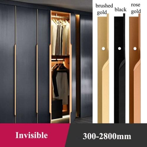 Modern Simple Furniture Handle Invisible Cabinet Wardrobe Drawer Dresser Closet Handles Black/gold Door Pulls Knob