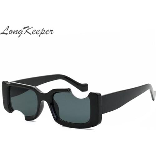 LongKeeper Vintage Punk Rectangle Sunglasses Women Men Incomplete Hip Hop Sun Glasses Personality Lunettes De Soleil Femme