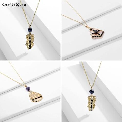 SophiaXuan Hawaiian Name Pendant Womens GeometricLong Necklace Collar Choker Fashion Jewelry 2020 Necklaces Round Pearl Trendy