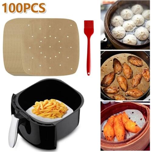 Heat-Resistant Non-stick Parchment Baking Cooking Paper Sheets Liners with Brush for Air Fryer Cake Pan 8.5in Unbleached baking