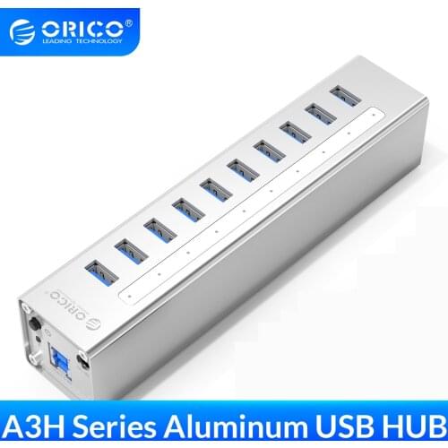 ORICO A3H Series Aluminum USB 3.0 HUB with 12V Power Adapter Support BC 1.2 Charging Splitter for MacBook Pro Laptop Accessories