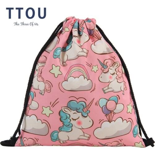 TTOU Drawstring Bag Small Womens Backpack for Cartoon Unicorn Printing Girls Cute Daypack Satchel Softback Mochilas
