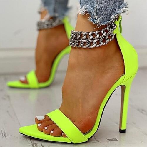 Rimocy Sexy Women Metal Chain Ankle Strap Sandals New Summer Super High Heels Peep Toe Sandals Shoes Woman Stiletto Heels Pumps