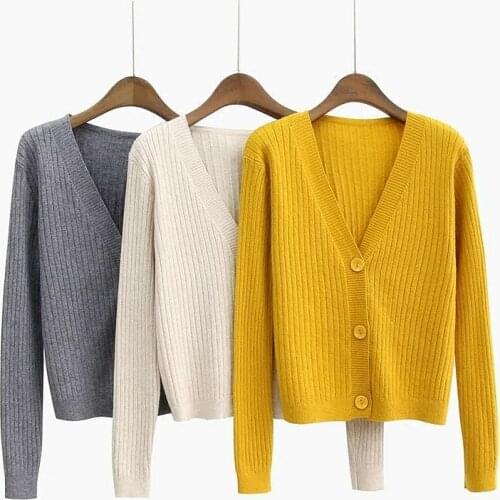 S-XL 2021 Korean Women Sweater Cardigan Double Pocket Design Female Knitted Cardigan Knit Sweater Autumn Winter Tops