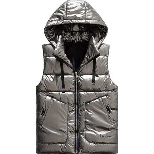 Winter Reflective Vest Men Casual Thicken Warm Cotton-padded Hooded Solid Color Big Pockets Waistcoat 4XL 5XL 6XL
