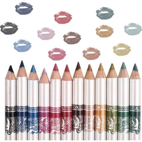 12PCS/PACK 2 in 1 Eyeliner 12 Colors Lip Pencil Long-lasting Waterproof Makeup Cosmetic Set Eye Liner HOT SALE