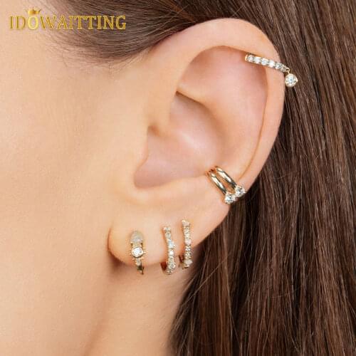 2021 Hot Selling Fashion Gold Vermeil Jewelry 925 Sterling Silver Opal Stone White Clear Cz Huggies Hoop Earring For Women