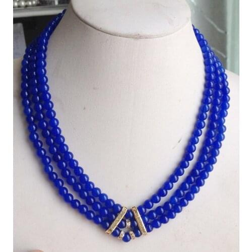 3Rows 6mm Blue sapphires Round sbeadses Necklace Pendants Free shipping