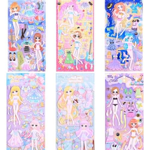 3pcs/lot Cartoon Dress up Stickers girls Fashion 3D bubble sticker waterproof children toys gifts