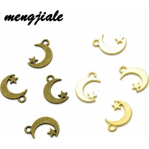 40pcs Wholesale Two Color Moon Star Charms Zinc Alloy Metal Pendants For DIY Handmade Jewelry Accessories Making 17*11mm