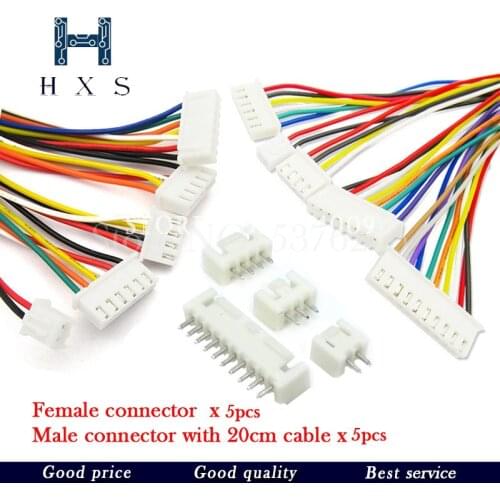 5Sets JST XH2.54 XH 2.54mm Wire Cable Connector 2/3/4/5/6/7/8/9/10 Pin Pitch Male Female Plug Socket 20cm Wire Length 26AWG