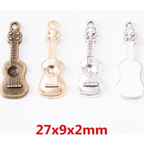 50pcs 27*9MM Vintage Silver color musical instrument guitar charms antique bronze pendants for bracelet earring diy jewelry