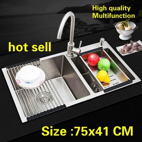 Free shipping Apartment kitchen manual sink double groove standard food grade 304 stainless steel hot sell 750x410 MM