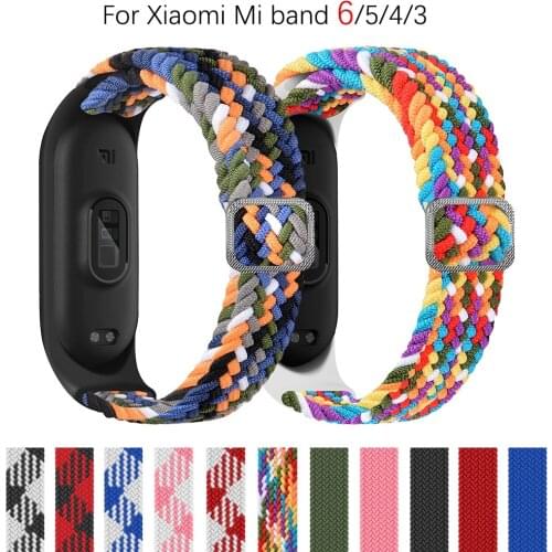 Bracelet for Mi band 6 Strap Elastic adjustable Nylon Braided Miband4 miband 5 correa Wristband for xiaomi Mi band 4 3 5 6 strap