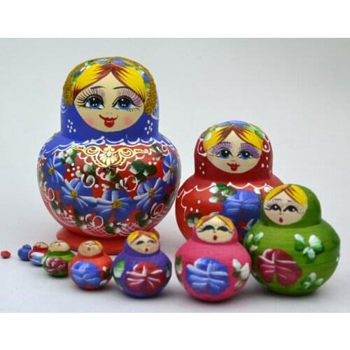 10pcs/set Wooden Matryoshka Doll Handmade Lovely Nesting Doll Hand Painted Craft Russian Matryoshka Doll for Kids Children