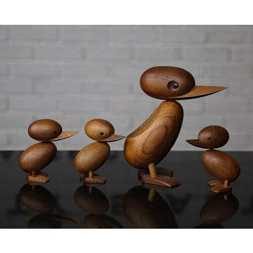 Wood-carved puppets duck Solid Wood Animal Dolls Duckling Crafts miniature figurines Christmas Birthday gifts home decoration