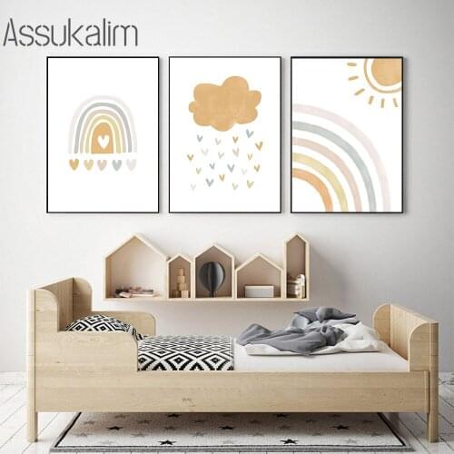 Nursery Wall Art Canvas Painting Sun Poster Rainbow Prints Cloud Paintings Nordic Wall Pictures Baby Kids Bedroom Decoration