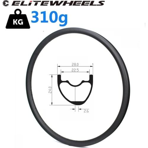 ELITEWHEELS Super Light 29er MTB Carbon Rim Only 310g 28*24mm 28/32H Cross Country/All Mountain Wheels 3k 6k 12k Ud Matte Glossy