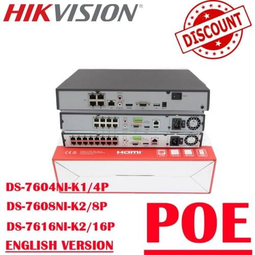 Hikvision PoE NVR DS-7616NI-K2/16P 16CH H.265 12mp POE NVR for IP Camera Support Two way Audio HIK-CONNECT