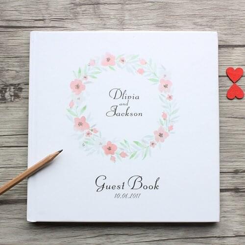 Personalized White and Floral Wreath Wedding Guest Book,Custom Fresh Style White Wedding Guest Book,Flowers Photo Album Sign