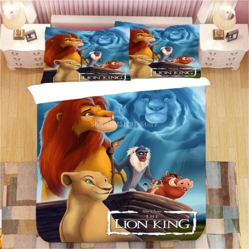 Disney Anime Simba The Lion King Bedding Set 3D Print Cartoon Queen King Duvet Cover Pillowcase Home Textiles For Kids Boy Gifts
