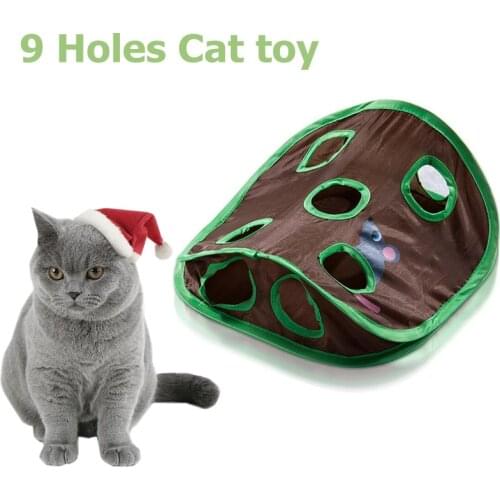 9 Holes Cats Playing Tunnel Foldable Mouse Hunt Toys Pet Cat Mice Game Intelligence Toy Bell Tent Keeps Kitten Active Pets