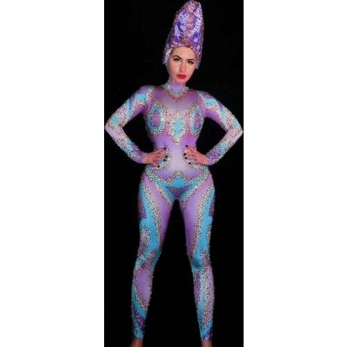 Fetish Nightclub Sexy Zentai Purple Spandex Jumpsuit Cosplay Clothing Club GoGo Rave Clothes Bar DJ Leading Dnace Costume DJ540